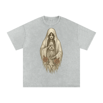 Silent Ember – Washed Black Graphic T-Shirt for Men | Loose Fit Spiritual Streetwear