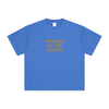 Front of loose fit tee in Denim Blue with worn-out dye effect