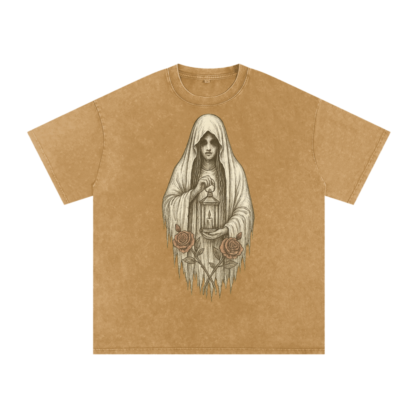 Silent Ember – Washed Black Graphic T-Shirt for Men | Loose Fit Spiritual Streetwear