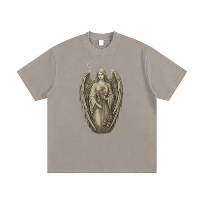 Silent Bloom – Washed Thick Cotton Graphic T-Shirt for Men | Oversized Vintage Streetwear