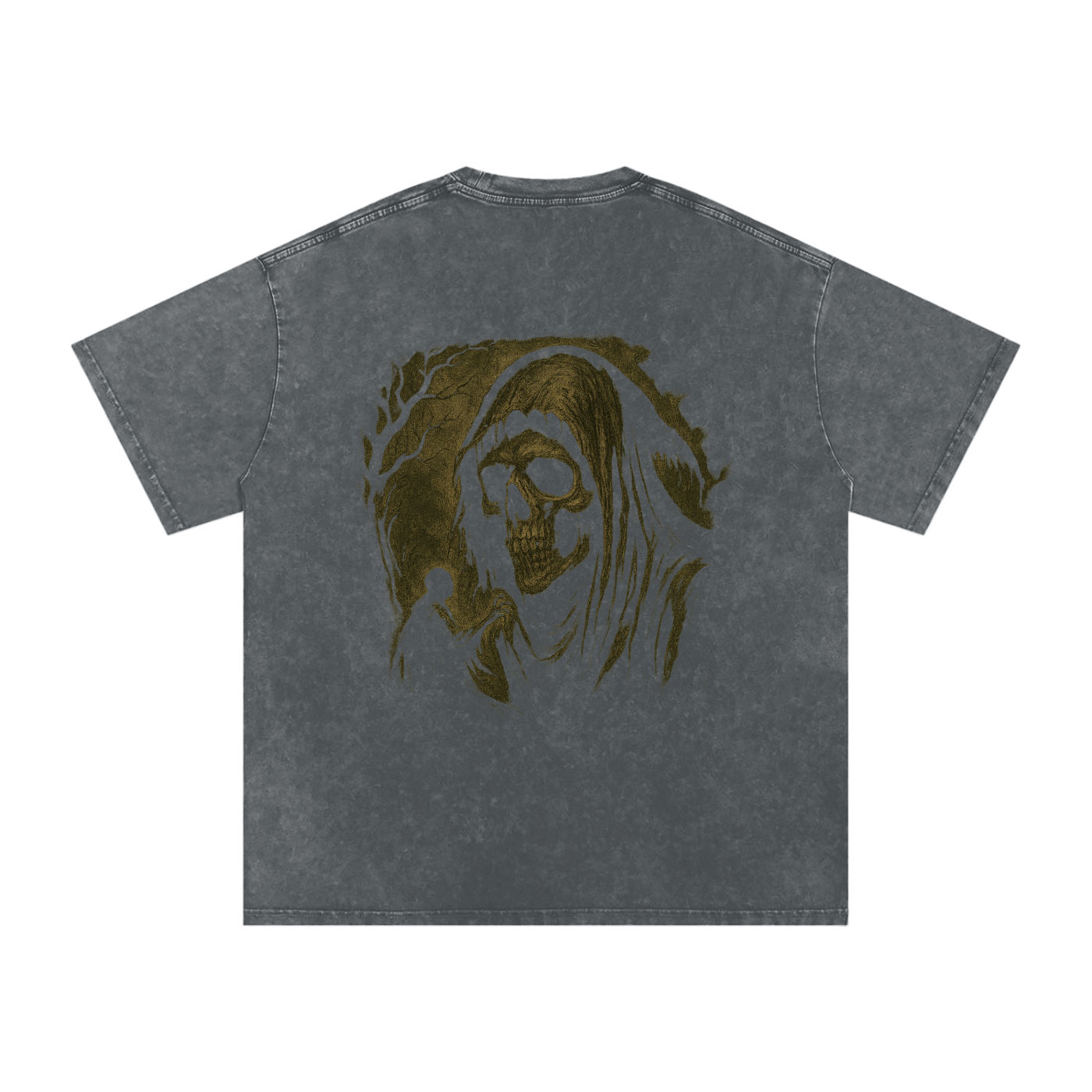 Grim reaper back print on pure cotton tee, pirate gray

