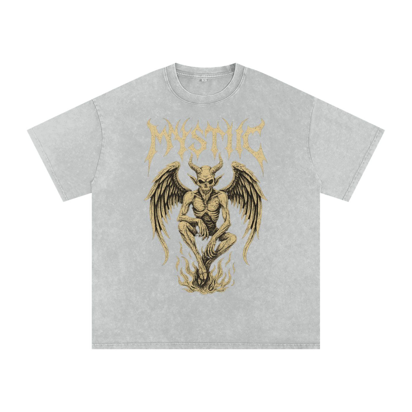 Mystic – Washed Snow Cotton Graphic T-Shirt for Men | Loose Fit Streetwear Tee