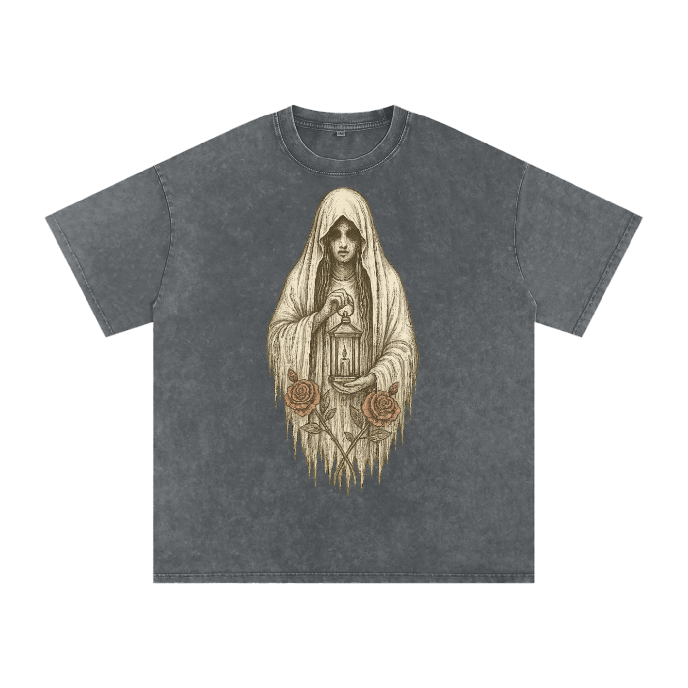 Silent Ember – Washed Black Graphic T-Shirt for Men | Loose Fit Spiritual Streetwear
