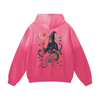 Planet and dragon artwork on pink streetwear hoodie back

