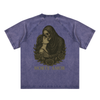 Bold back print of death and love scene on navy blue cotton

