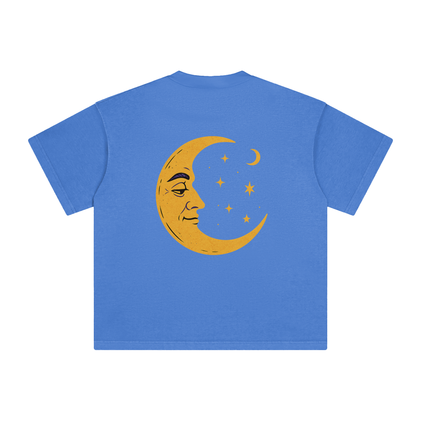 Back view of Cosmic Summoner design printed on Denim Blue cotton tee
