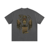 Spiral eye print on oversized washed 430g streetwear cotton shirt, dark gray