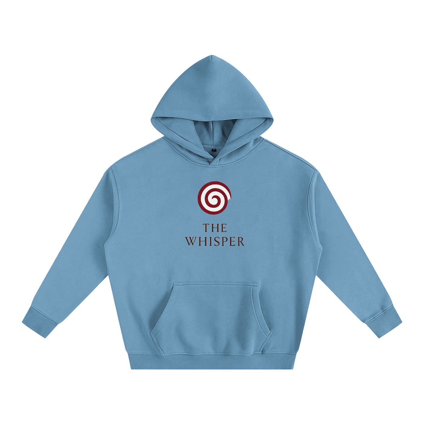 Mystic Spiral Eye graphic hoodie with printed front spiral emblem, medium blue