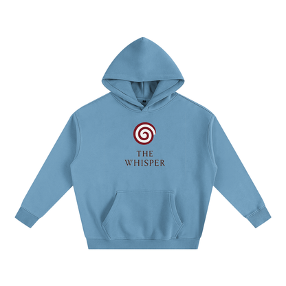 Mystic Spiral Eye graphic hoodie with printed front spiral emblem, medium blue