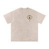 Front view of Crowned Heart graphic t-shirt with taçlı kalp, gül ve damlayan kan baskısı – black washed oversized tee Apricot

