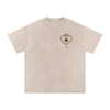 Front view of Crowned Heart graphic t-shirt with taçlı kalp, gül ve damlayan kan baskısı – black washed oversized tee Apricot

