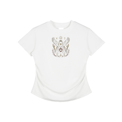 Seraphine – Angelic Bodycon Graphic T-Shirt for Women | White Cotton Summer Streetwear