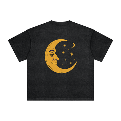Back design featuring wizard, planet, and serpent on Batik Black cotton graphic tee