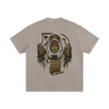 Spiral eye print on oversized washed 430g streetwear cotton shirt, light apricot