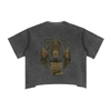 Back view of unisex streetwear cotton t-shirt with spiral eye print, gray