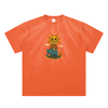 Orange cotton tee with graphic wizard and flame illustration