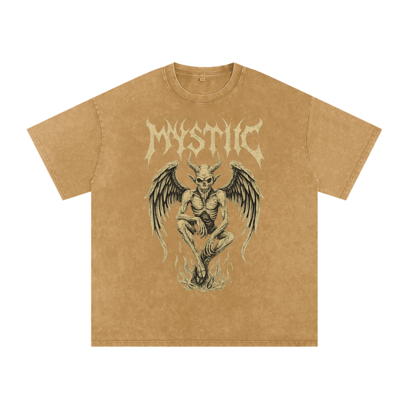 Mystic – Washed Snow Cotton Graphic T-Shirt for Men | Loose Fit Streetwear Tee