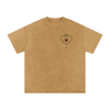 Front view of Crowned Heart graphic t-shirt with taçlı kalp, gül ve damlayan kan baskısı – black washed oversized tee Light Brown

