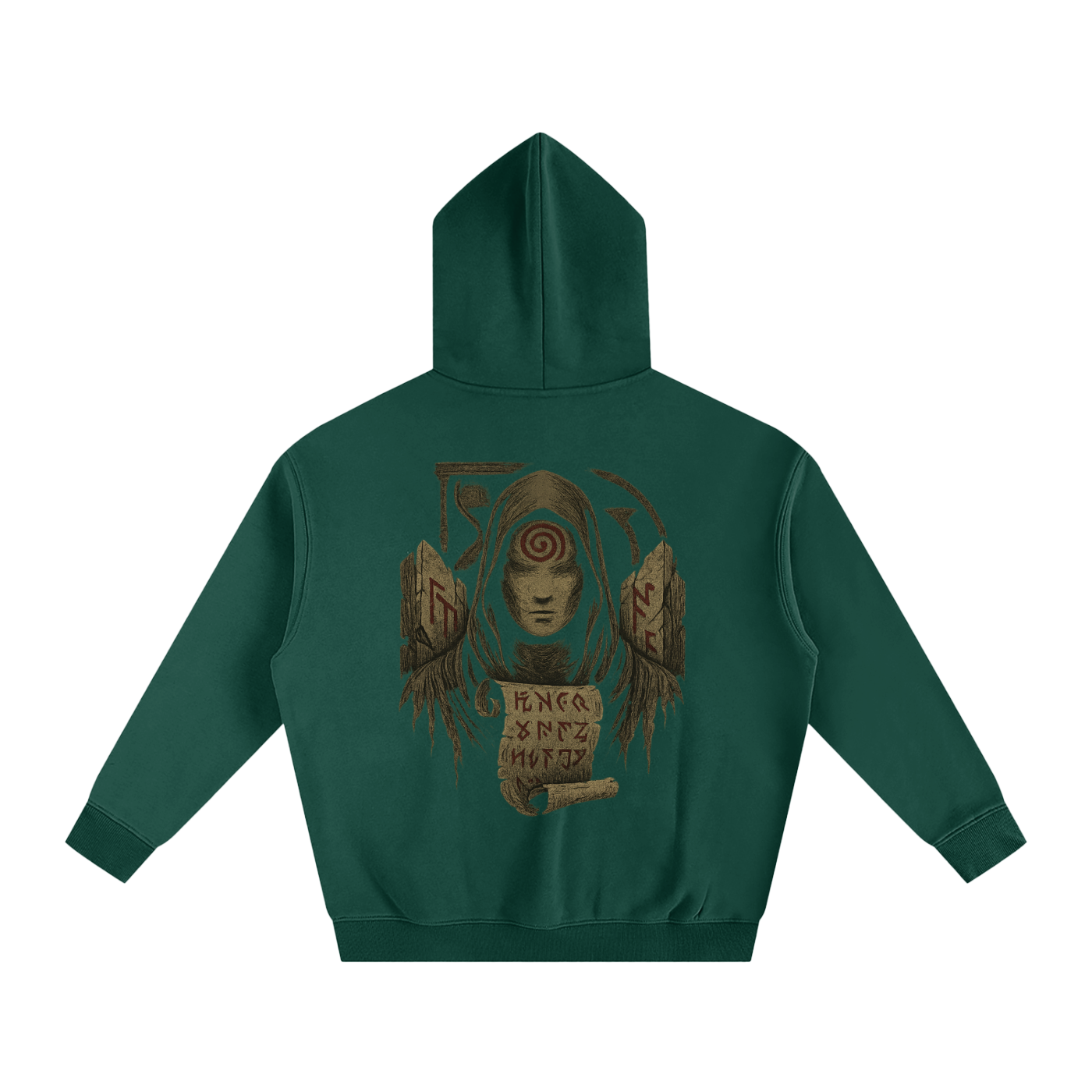 Unisex streetwear hoodie with mystic back print design, eden green