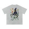Cosmic serpent wizard and Earth on light gray t-shirt back

