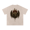 Back design of oversized graphic tee featuring three-faced gothic figure with roses and rising smoke Apricot

