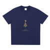 Front display of Mind Bloom tee in blue with detailed golden illustration of expanding thoughts

