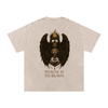 Back design of flaming skull angel holding a rose with ‘To Rise Is To Burn’ message – gothic oversized tee Apricot