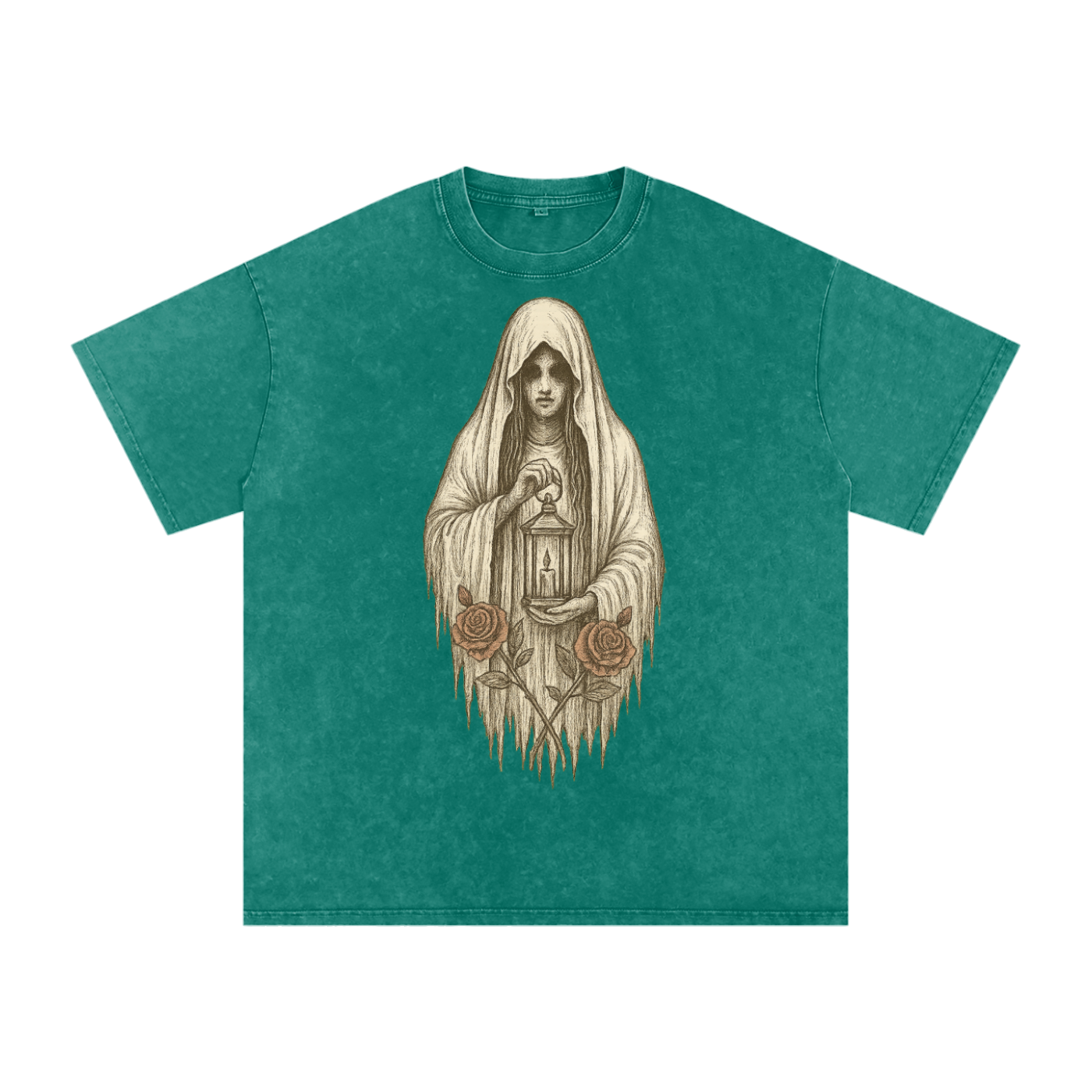 Silent Ember – Washed Black Graphic T-Shirt for Men | Loose Fit Spiritual Streetwear