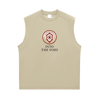 Voidcaller graphic tank top with bold streetwear chest design, apricot