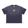 Mystic Spiral Eye heavyweight cotton blend graphic tee with chest print, navy blue