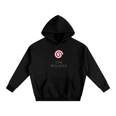 Mystic Spiral Eye graphic hoodie with printed front spiral emblem, black