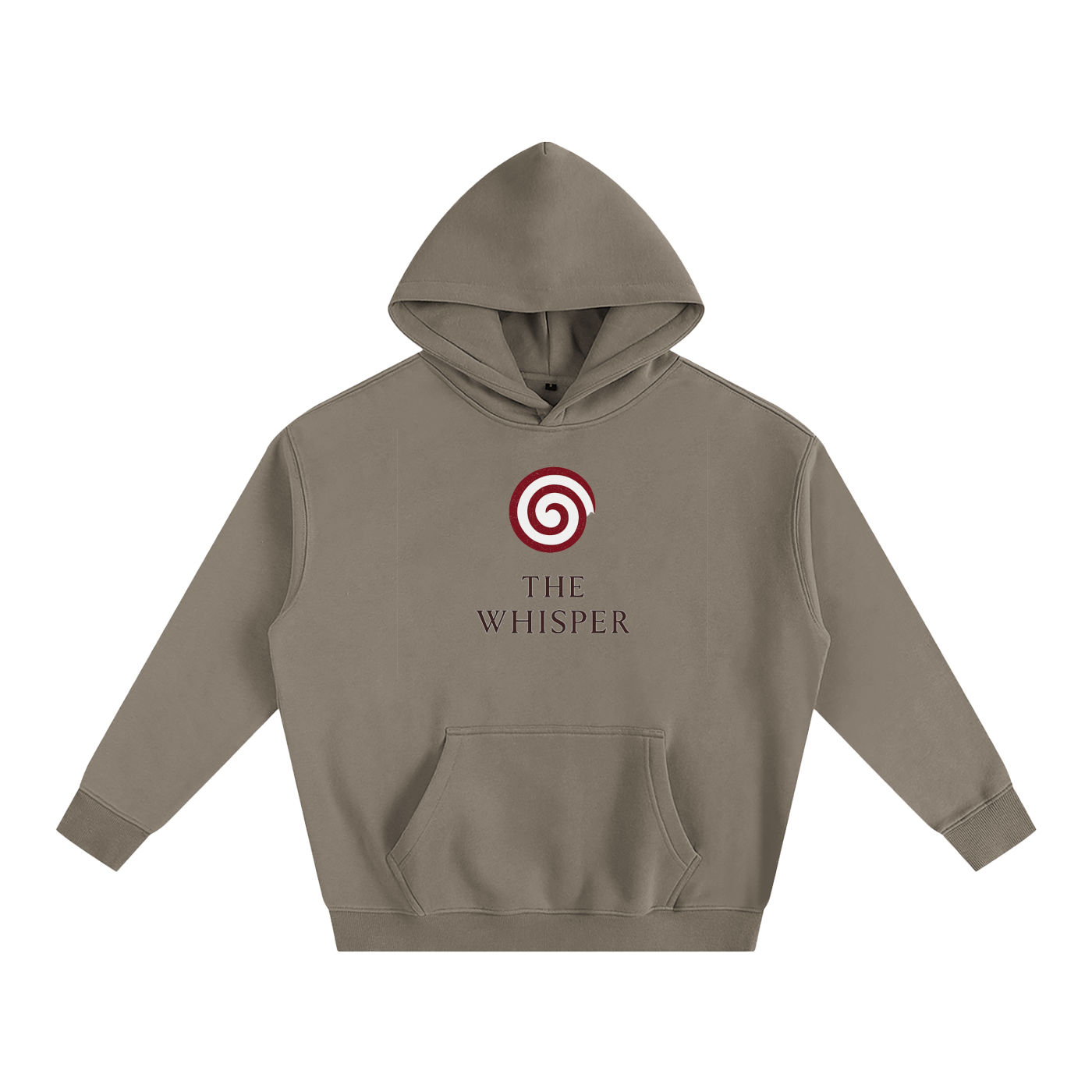 Mystic Spiral Eye graphic hoodie with printed front spiral emblem, gray coffee