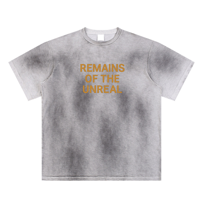 Remains of the Unreal quote on vintage washed black oversized graphic tee – unisex streetwear