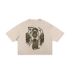 Bold spiral artwork on ripped style cotton t-shirt, apricot

